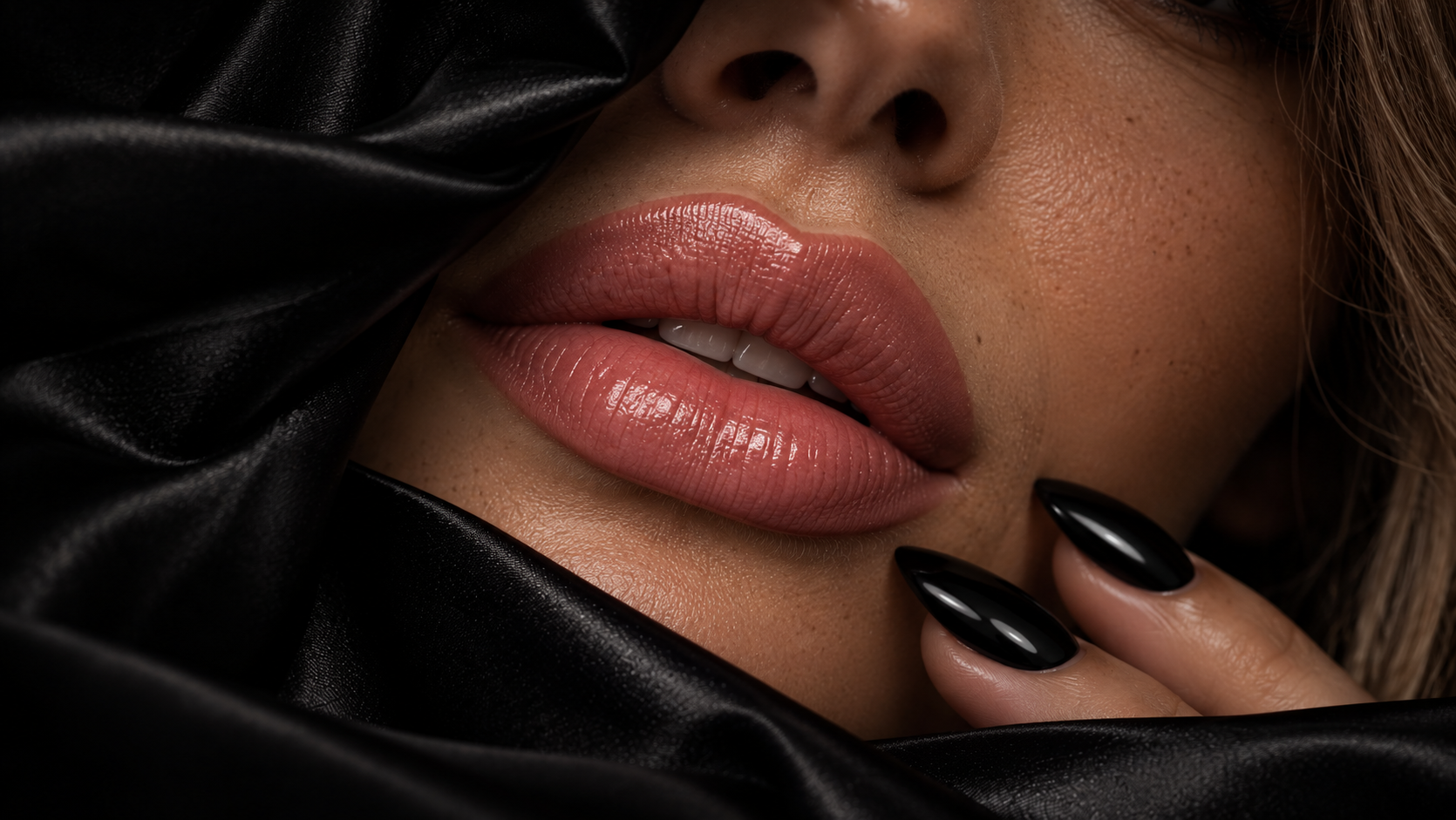 Textura de labios y uñas negras