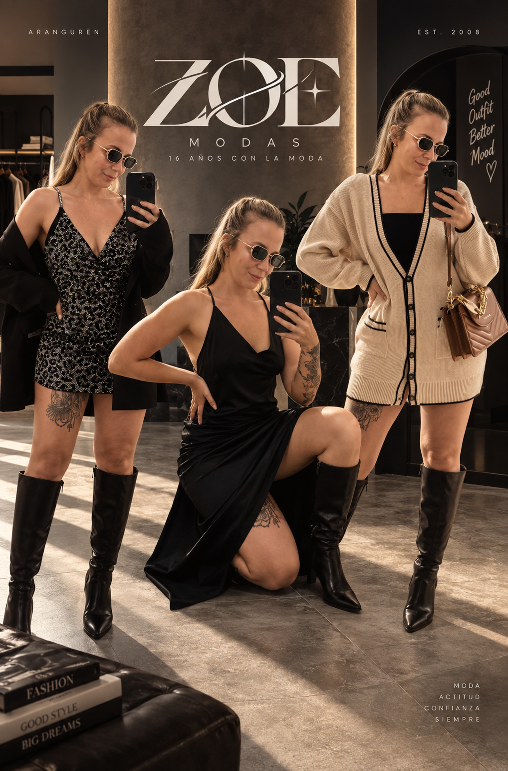 Composición editorial de indumentaria para ZOE Modas